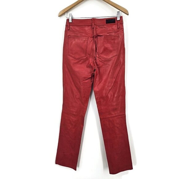 New RtA Remi Red Leather Pants Womens 26 Shiny Cherry Straight Leg - Picture 2 of 8